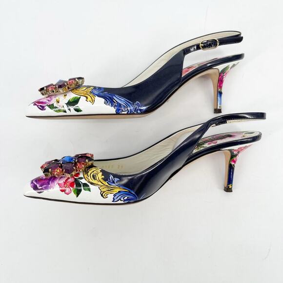 Dolce & Gabbana Multicolor Floral Crystal Embellished Slingback Pumps IT 39 - Picture 5 of 16